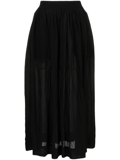 Uma Wang Pleated Tulle Maxi Skirt In Black