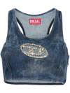 Diesel Denim Crop Top With Jewel Buckle In Blue