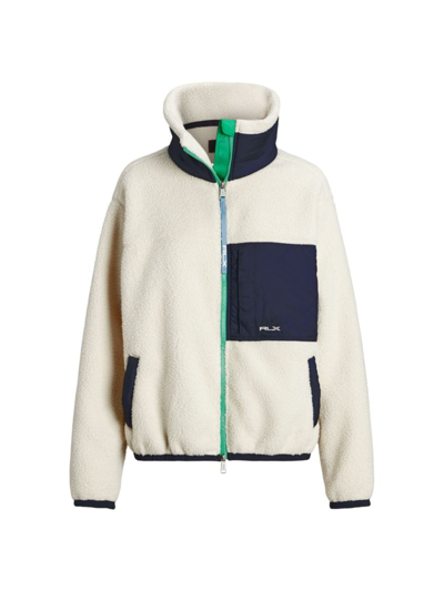 Ralph Lauren Ripstop-trim Fleece Zip Jacket In Winter Cream/refined Navy