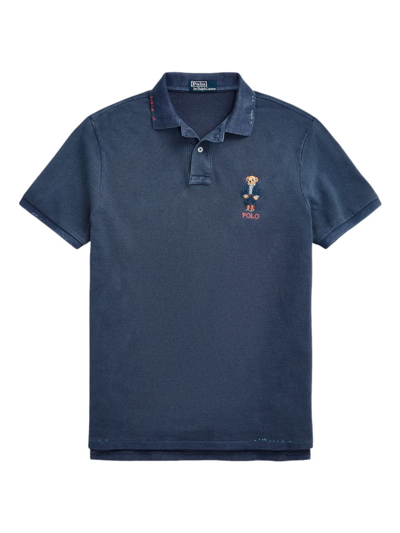 Polo Ralph Lauren Custom Slim Polo Bear Mesh Polo Shirt In Navy Blue