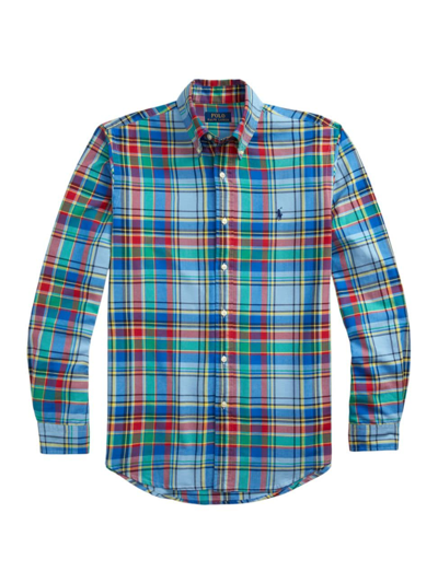 Polo Ralph Lauren Classic Fit Printed Long Sleeve Button Front Oxford Shirt In Blue Red Multi