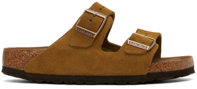 Birkenstock Tan Narrow Arizona Soft Footbed Sandals In Mink