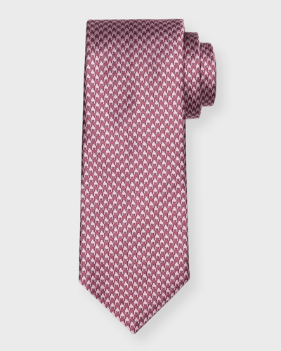 Tom Ford Houndstooth Check Mulberry Silk Tie In Blush