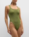 Hunza G Square-neck One-piece Swimsuit In Metallic Moss