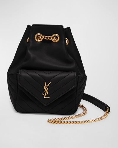 Saint Laurent Joe Mini Ysl Bucket Bag With Adjustable Strap In Smooth Leather In Noir
