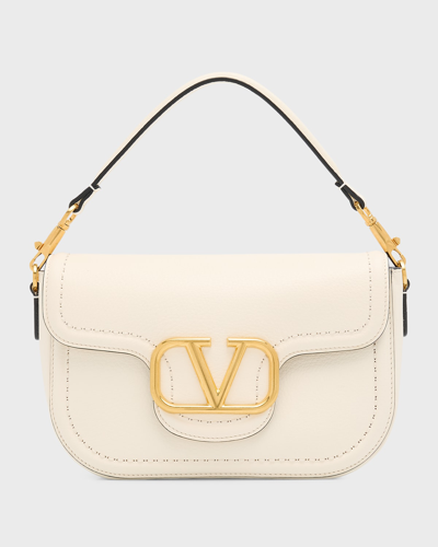 Valentino Garavani Loco Vlogo Flap Leather Shoulder Bag In Ivory