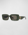 Loewe Anagram Beveled Acetate Rectangle Sunglasses In Dark Olive Green Brown
