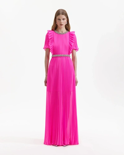 Self-portrait Pink Chiffon Diamante Maxi Dress