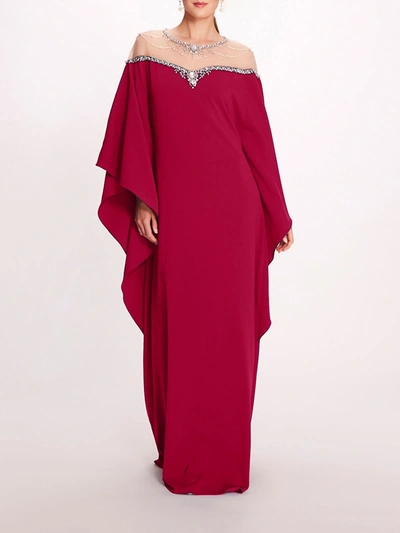 Marchesa Embroidered Illusion Kaftan In Magenta