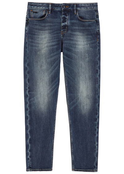 Emporio Armani Distressed Slim-leg Jeans In Mid Blu