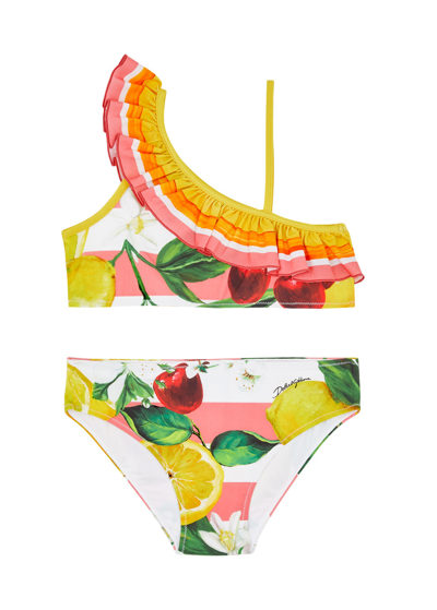 Dolce & Gabbana Kids Printed Ruffled Bikini (8-13 Years) In Multicoloured