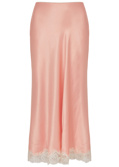 Rixo London Rixo Ardith Lace-trimmed Satin Midi Skirt In Peach