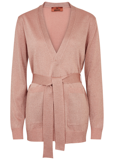 Missoni Metallic-threading Belted Cardigan In Light Pink