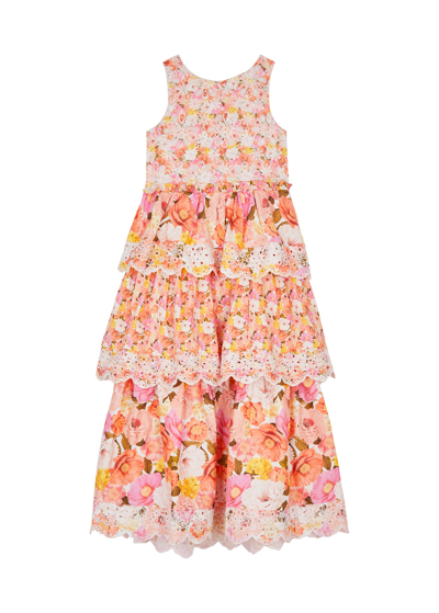 Marlo Kids Blossom Floral-print Tiered Cotton Dress In Multi Multi