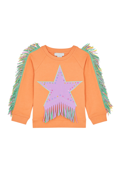 Stella Mccartney Kids' Fringed Cotton Jersey Sweatshirt In Orange