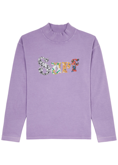 Erl Solid Color Mock-neck Sweatshirt With Contrasting Patches In Purple