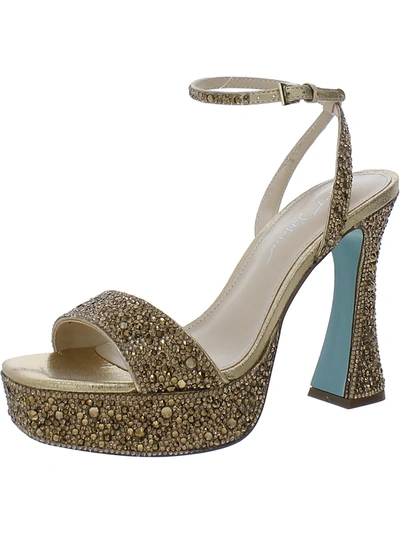 Betsey Johnson Beth Womens Rhinestone Embellished Dress Sandals In Gold