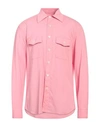 GRIFONI GRIFONI MAN SHIRT PINK SIZE 19 VIRGIN WOOL, ELASTANE