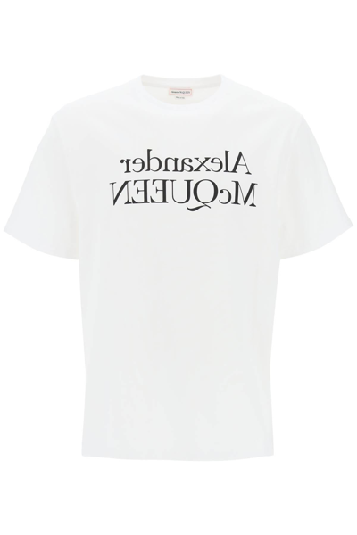 Alexander Mcqueen Reflected Logo T-shirt In White/black