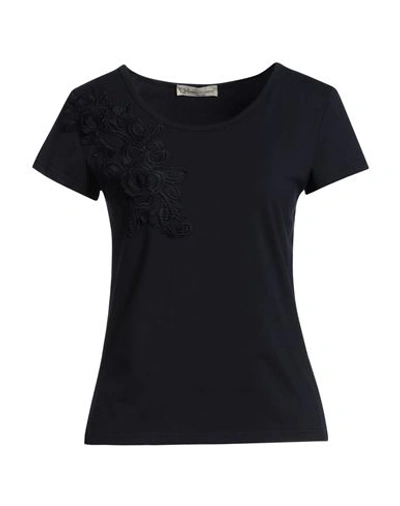 Cashmere Company Woman T-shirt Midnight Blue Size 8 Cotton, Elastane