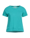 Cashmere Company Woman T-shirt Turquoise Size 10 Cotton, Linen In Blue