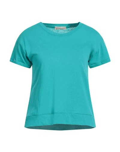 Cashmere Company Woman T-shirt Turquoise Size 10 Cotton, Linen In Blue