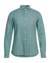 Drumohr Man Shirt Green Size L Linen In Blue