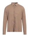 Fred Mello Man Shirt Camel Size Xl Linen, Cotton In Beige