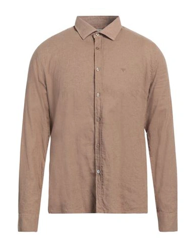 Fred Mello Man Shirt Camel Size Xl Linen, Cotton In Beige