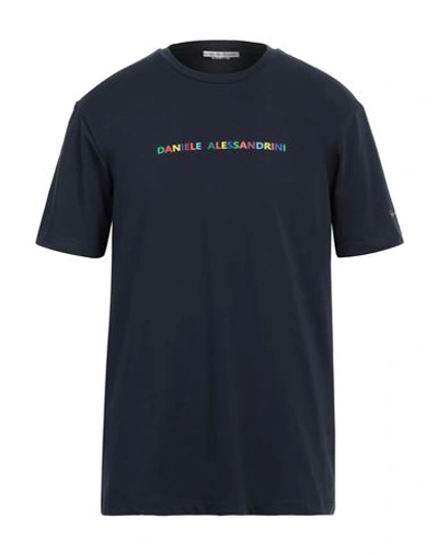 Grey Daniele Alessandrini Man T-shirt Navy Blue Size Xxl Cotton, Elastane In Black
