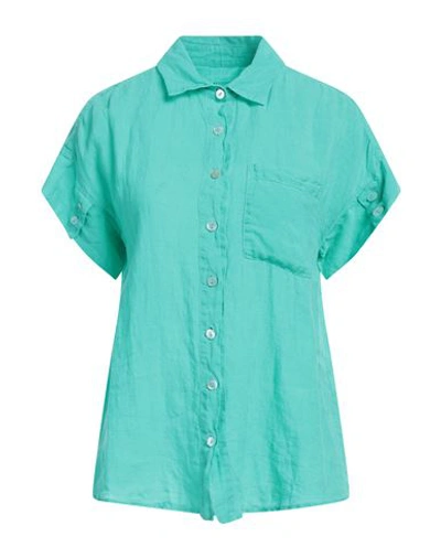 120% Lino Woman Shirt Emerald Green Size 8 Linen