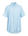 Trussardi Man Shirt Sky Blue Size 17 Linen