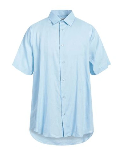 Trussardi Man Shirt Sky Blue Size 17 Linen
