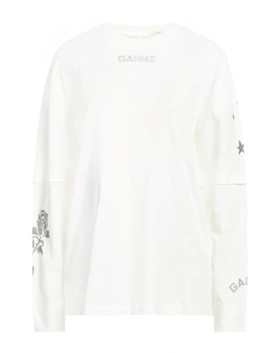 Ganni Woman T-shirt Cream Size L Organic Cotton In White
