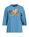 Love Moschino Woman T-shirt Azure Size 8 Cotton, Elastane In Blue