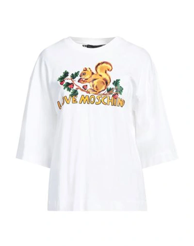 Love Moschino Woman T-shirt White Size 8 Cotton, Elastane