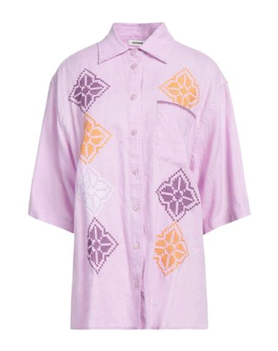 Sandro Woman Shirt Pink Size 3 Linen, Polyester
