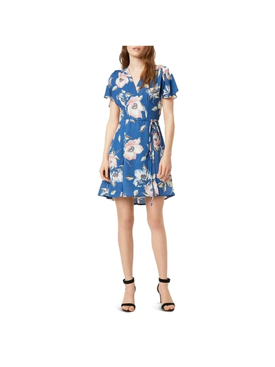 French Connection Cari Womens Crepe Floral Mini Dress In Blue
