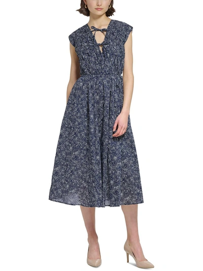 Calvin Klein Womens Printed Sleeveless Midi Dress In Blue