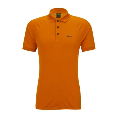 Hugo Boss Slim-fit Polo Shirt In Structured Jersey In Dark Yellow
