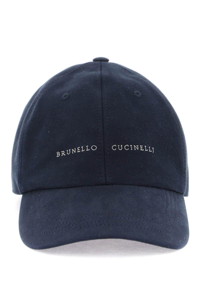 Brunello Cucinelli Logo棉质棒球帽 In Blue