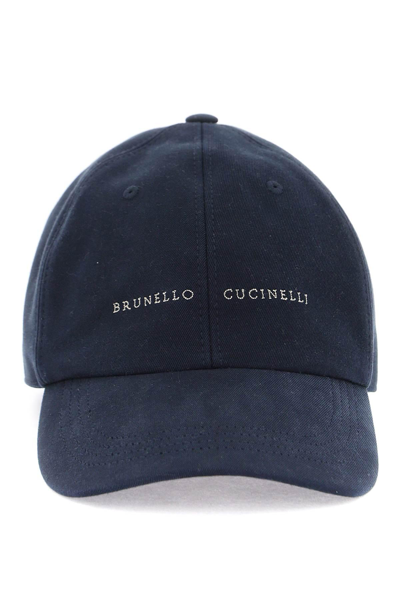 Brunello Cucinelli Logo Cotton Baseball Cap In Blue