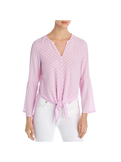 Single Thread Womens Striped Tie Front Blouse In Pink