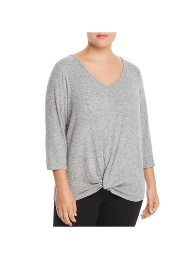 Status By Chenault Plus Womens Twist Knit Pullover Sweater In Grey