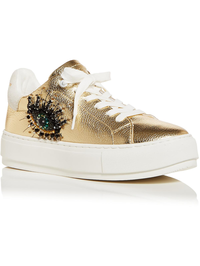 Kurt Geiger Laney Eye Womens Leather Embellished Casual And Fashion Sneakers In Gold