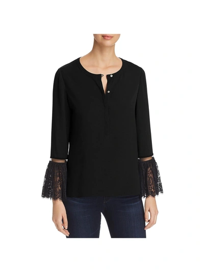 Le Gali Tarah Womens Lace Trim Bell Sleeves Blouse In Black