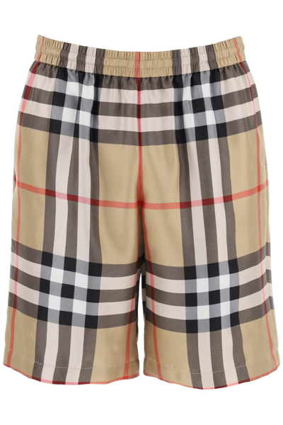 Burberry Bradeston Shorts In Check Silk In Multicolor