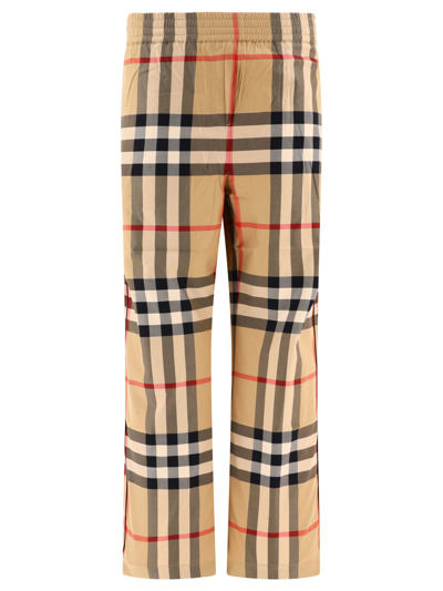 Burberry Check Cotton Twill Trousers In Beige