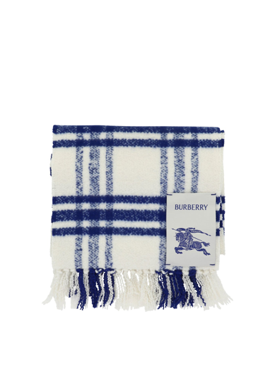 Burberry Check Wool Scarf In Blue
