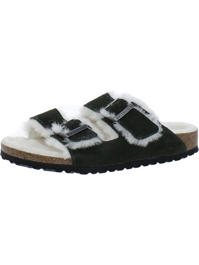 Birkenstock Arizona Shearling Womens Suede Shearling Slide Sandals In Multi